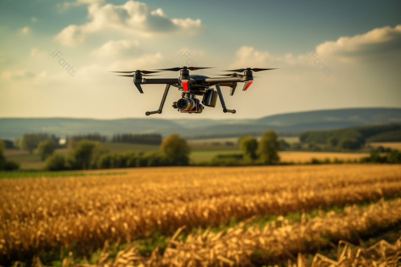 智能无人机工作高空拍摄稻田农场场景,高清,摄影图,摄影图片,图片大全,摄影图免费下载